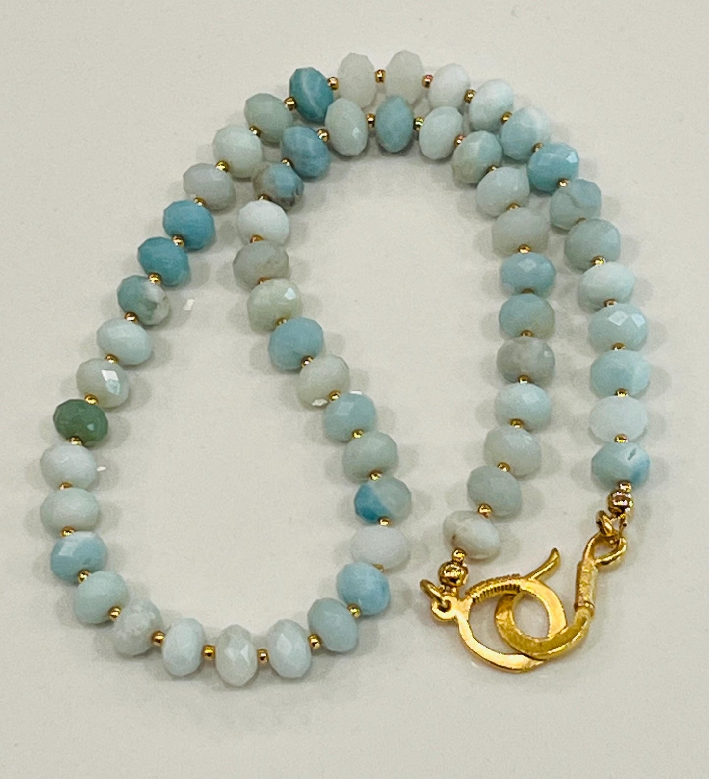 Amazonite Beaded Necklace with Gold Decorative Clasp 6x8mm Faceted Amazonite Stones Natural Gemstone Semi-Precious Bead Necklace