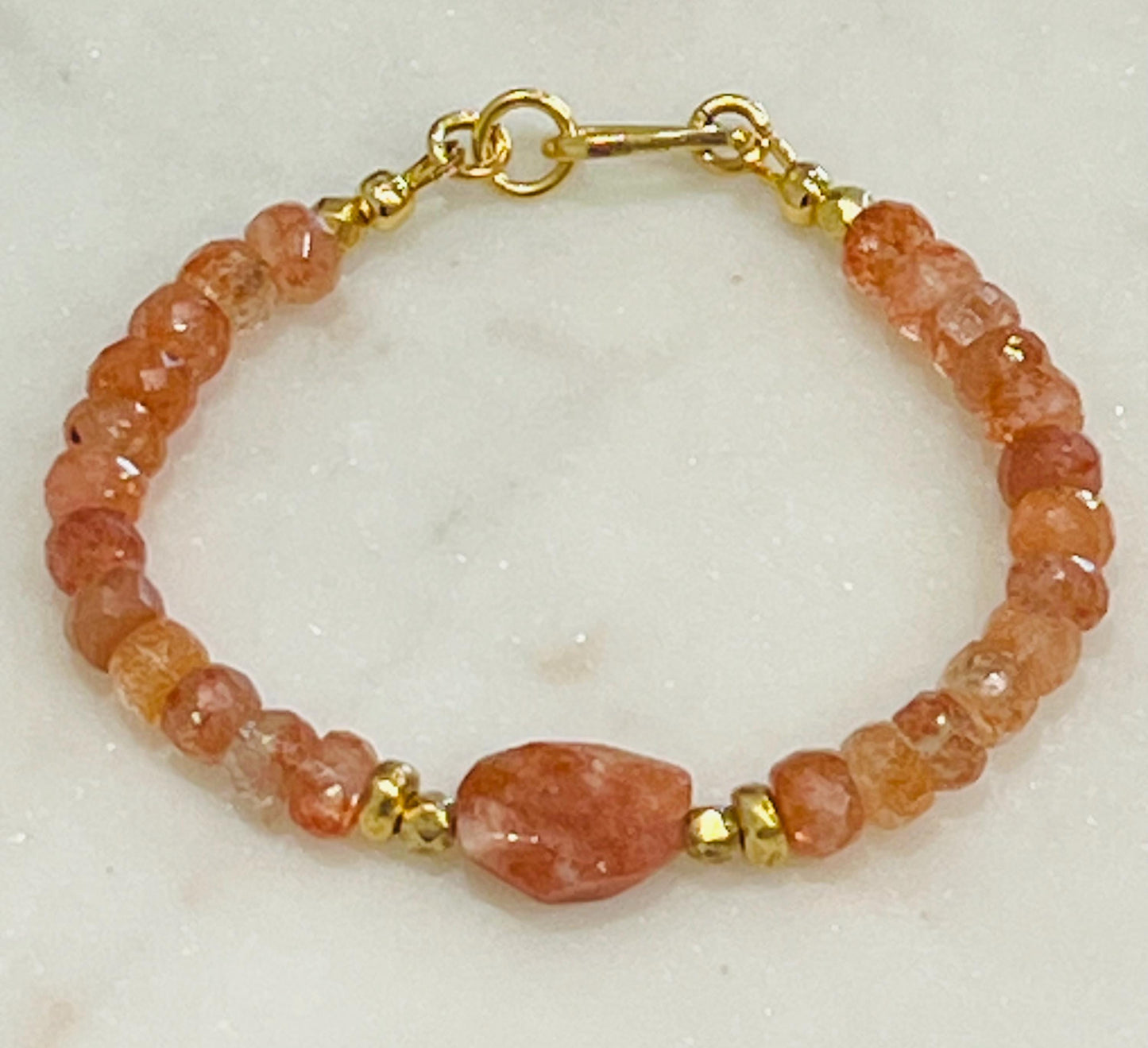 Sparkling Sunstone Faceted Bracelet with Non-Tarnish Gold Plated Pewter Clasp and Accent Beads Semi-Precious Natural Gemstone Bracelet