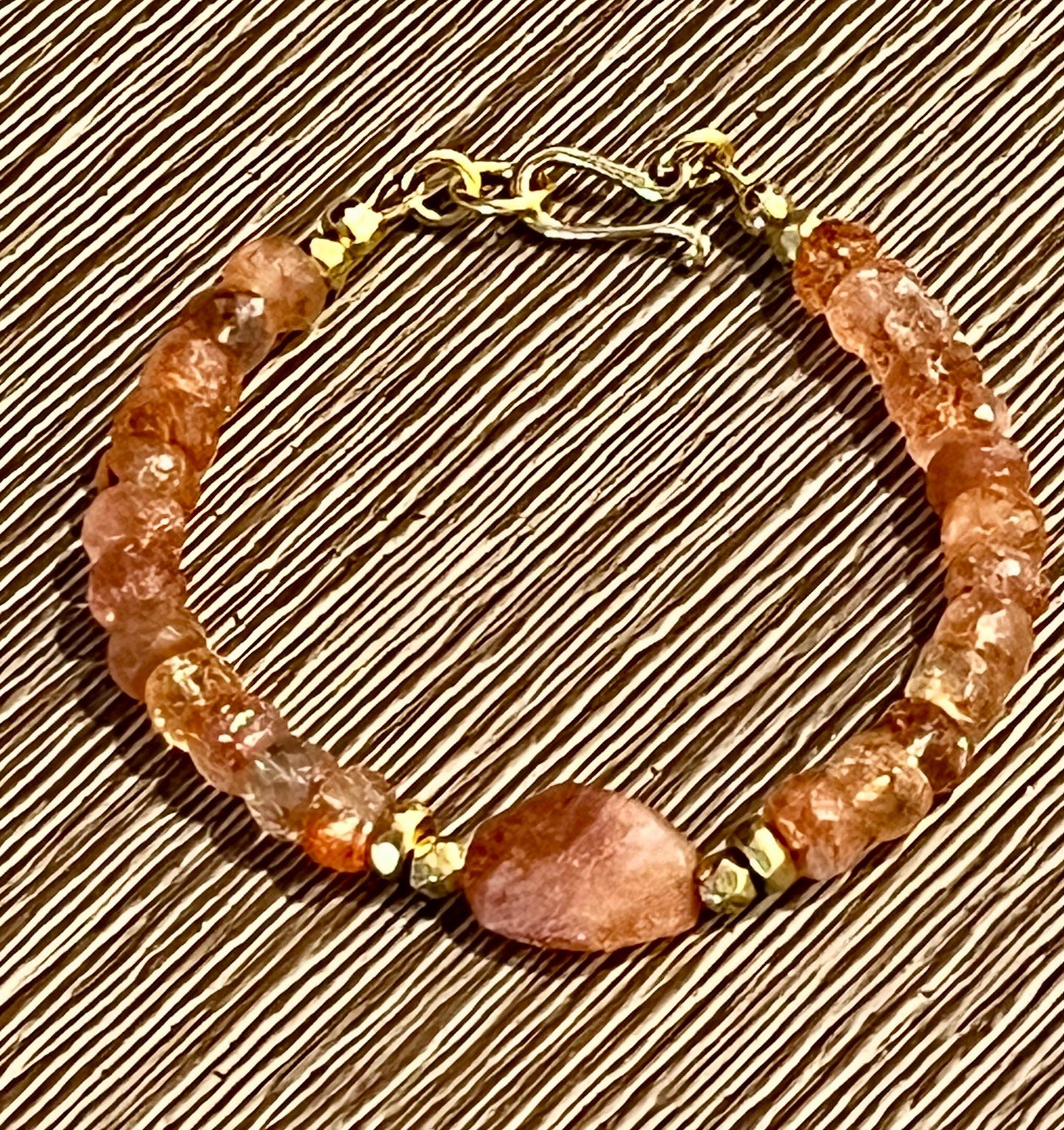 Sparkling Sunstone Faceted Bracelet with Non-Tarnish Gold Plated Pewter Clasp and Accent Beads Semi-Precious Natural Gemstone Bracelet