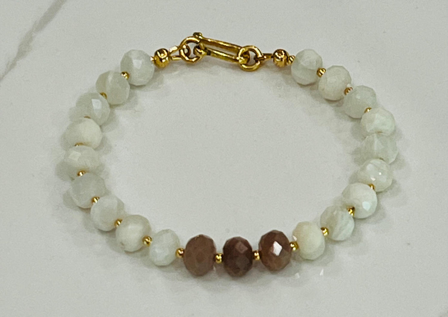 Rainbow Moonstone and Sunstone Beaded Bracelet Non-Tarnish Clasp/Accent Beads Sparkling Faceted Moonstone Bracelet