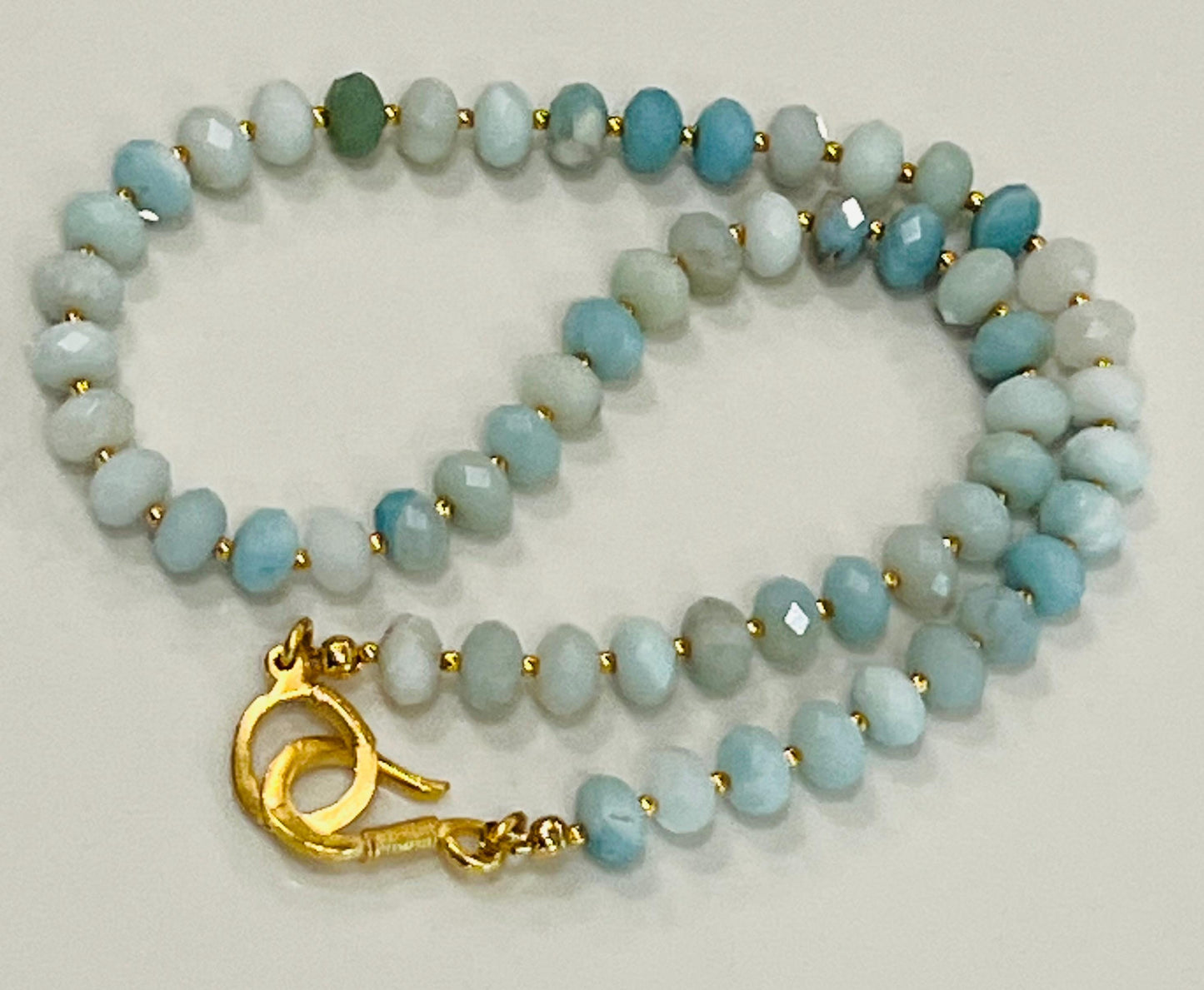 Amazonite Beaded Necklace with Gold Decorative Clasp 6x8mm Faceted Amazonite Stones Natural Gemstone Semi-Precious Bead Necklace
