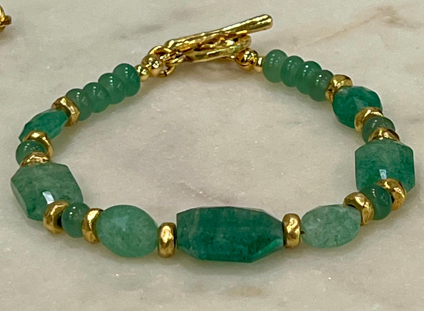 Green Strawberry Quartz Beaded Bracelet Non-tarnishGold Plated Pewter Accent Beads/Clasp Green Quartz Gemstones Natural Gemstone Bracelet