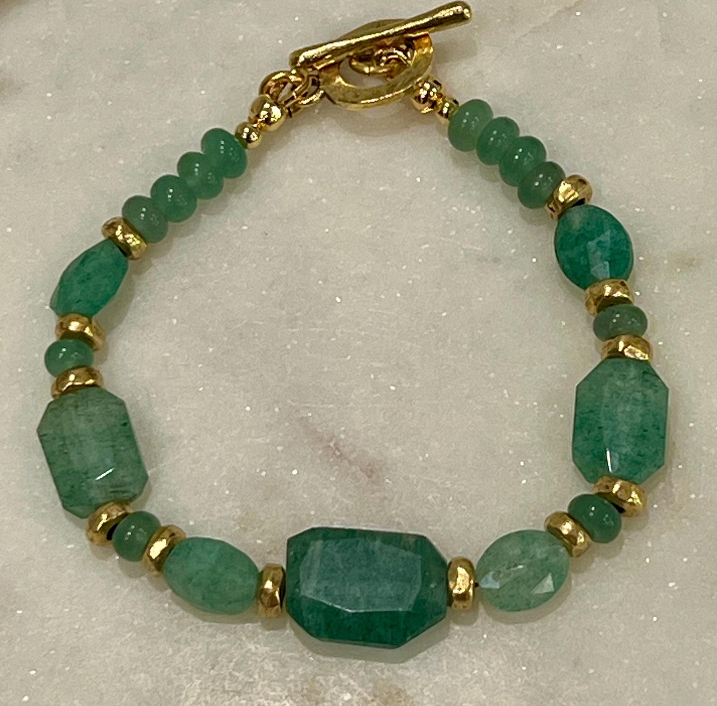 Green Strawberry Quartz Beaded Bracelet Non-tarnishGold Plated Pewter Accent Beads/Clasp Green Quartz Gemstones Natural Gemstone Bracelet