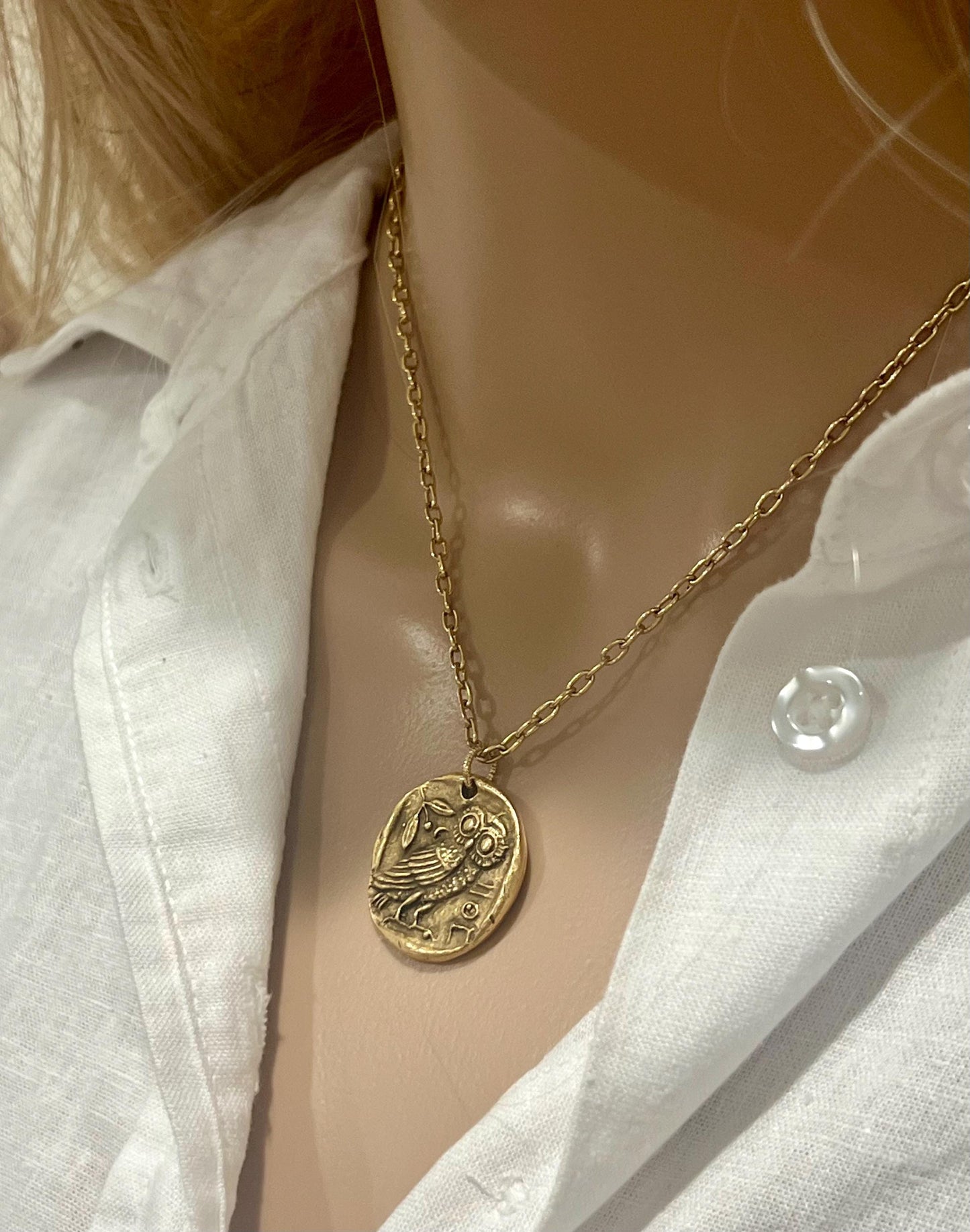 Gold or Copper Delicate Paperclip Layering Necklace with Owl Pendant Gorgeous Layering Statement Necklace Modern Necklace Green Girl Studios