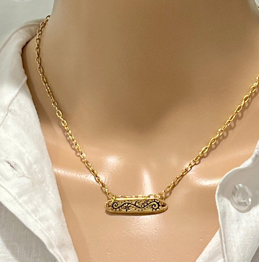 Gold Delicate Paperclip Layering Necklace with Floral Vine Bar Pendant Gorgeous Layering Statement Necklace Green Girl Studios Seek Wisdom