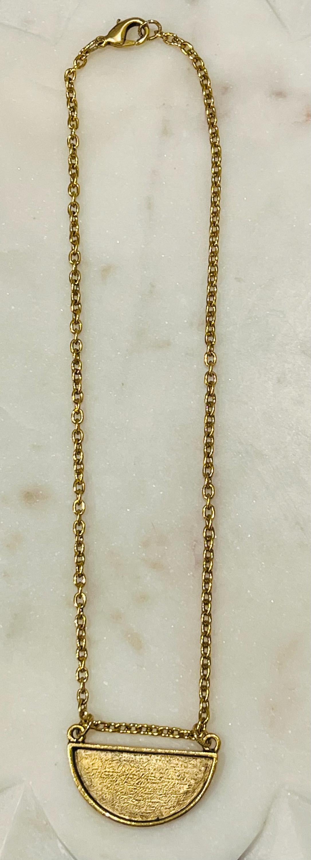 Gold Classic Cable Chain Layering Necklace with Half Circle Geometric Pendant Gorgeous Layering Statement Necklace Modern Gold Necklace