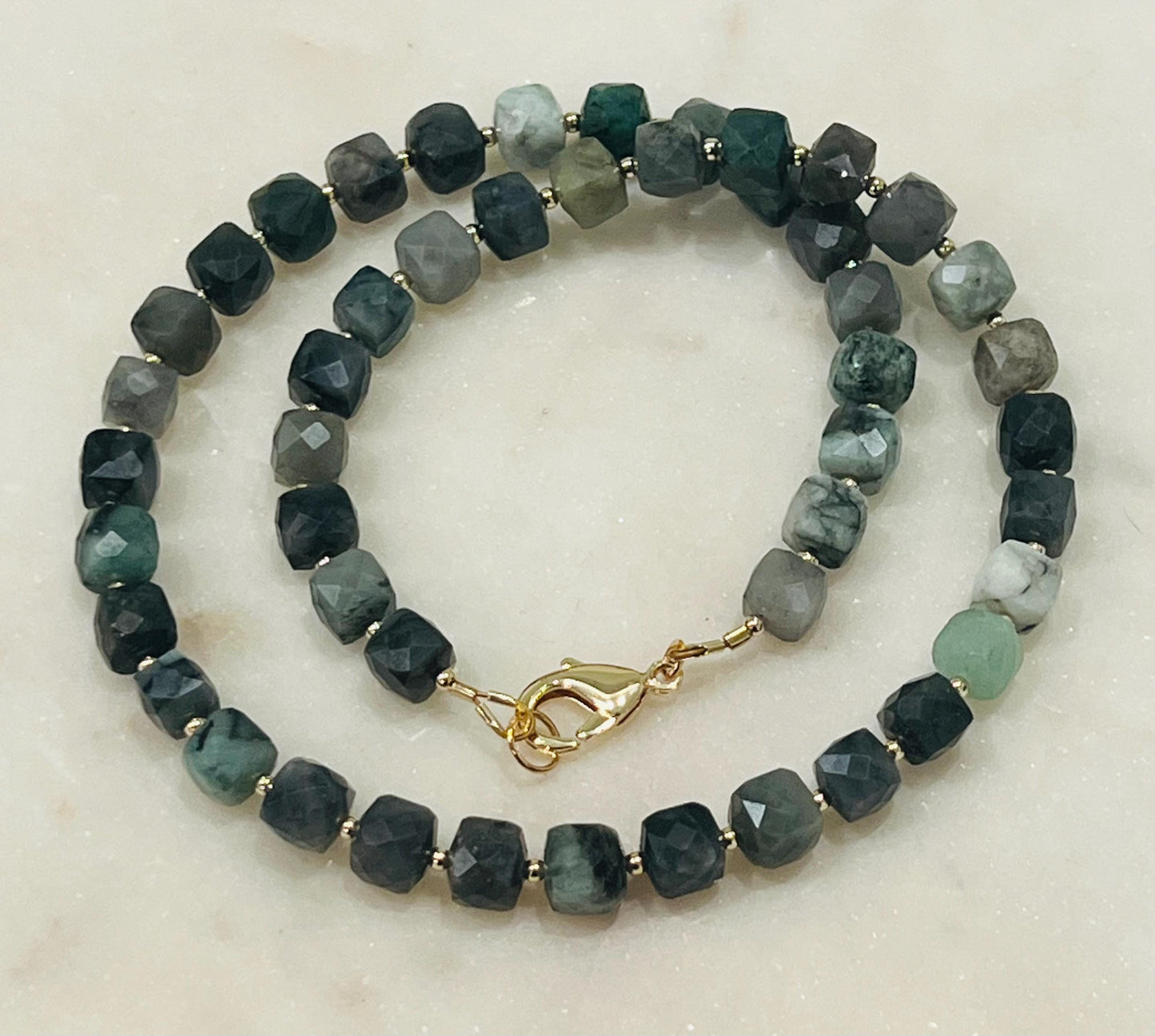 Emerald Beaded Necklace with 18K Gold Filled Clasp and Accent Beads Natural Semi-Precious Gemstone Necklace Green Beaded Necklace Faceted