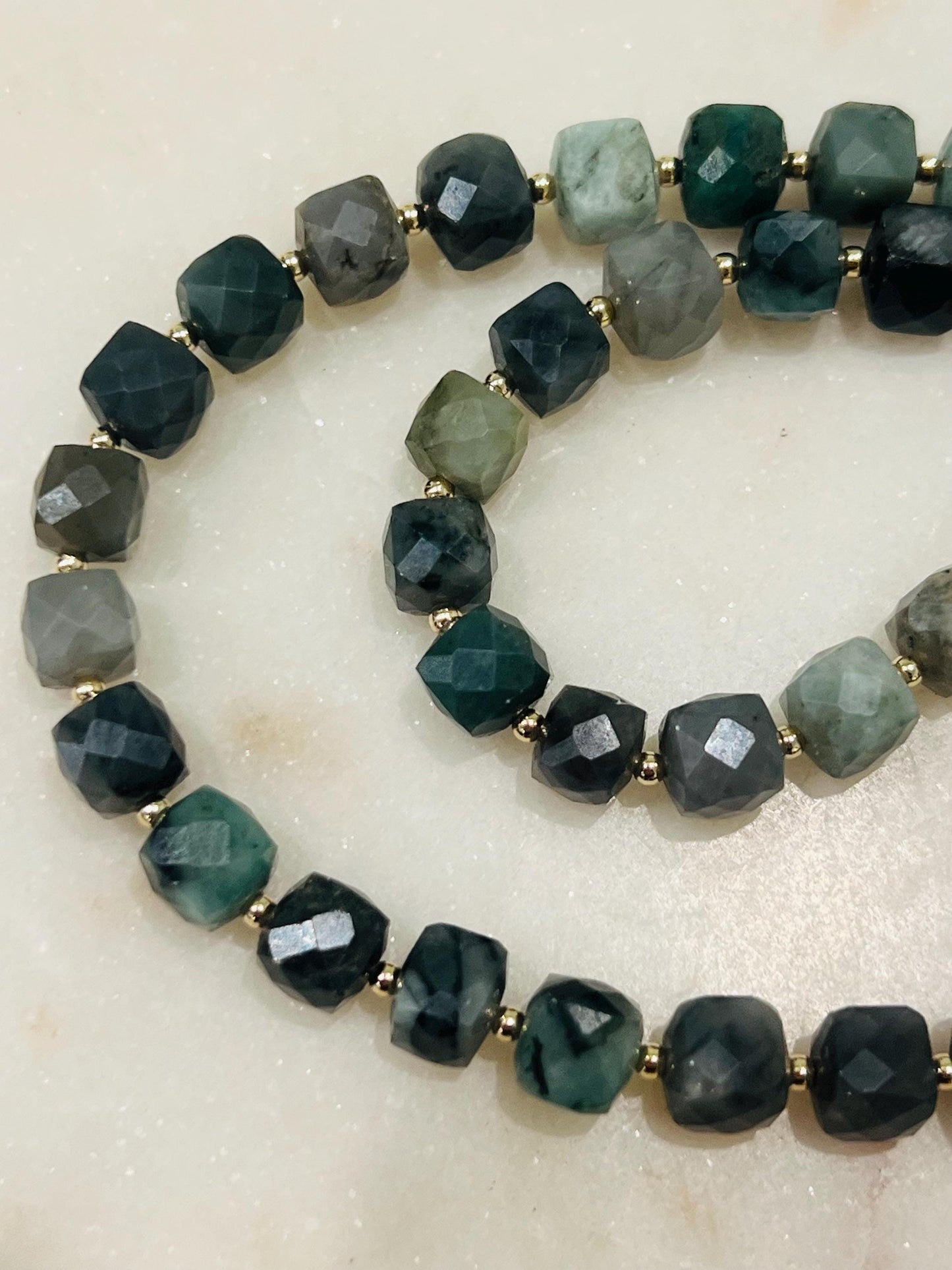Emerald Beaded Necklace with 18K Gold Filled Clasp and Accent Beads Natural Semi-Precious Gemstone Necklace Green Beaded Necklace Faceted