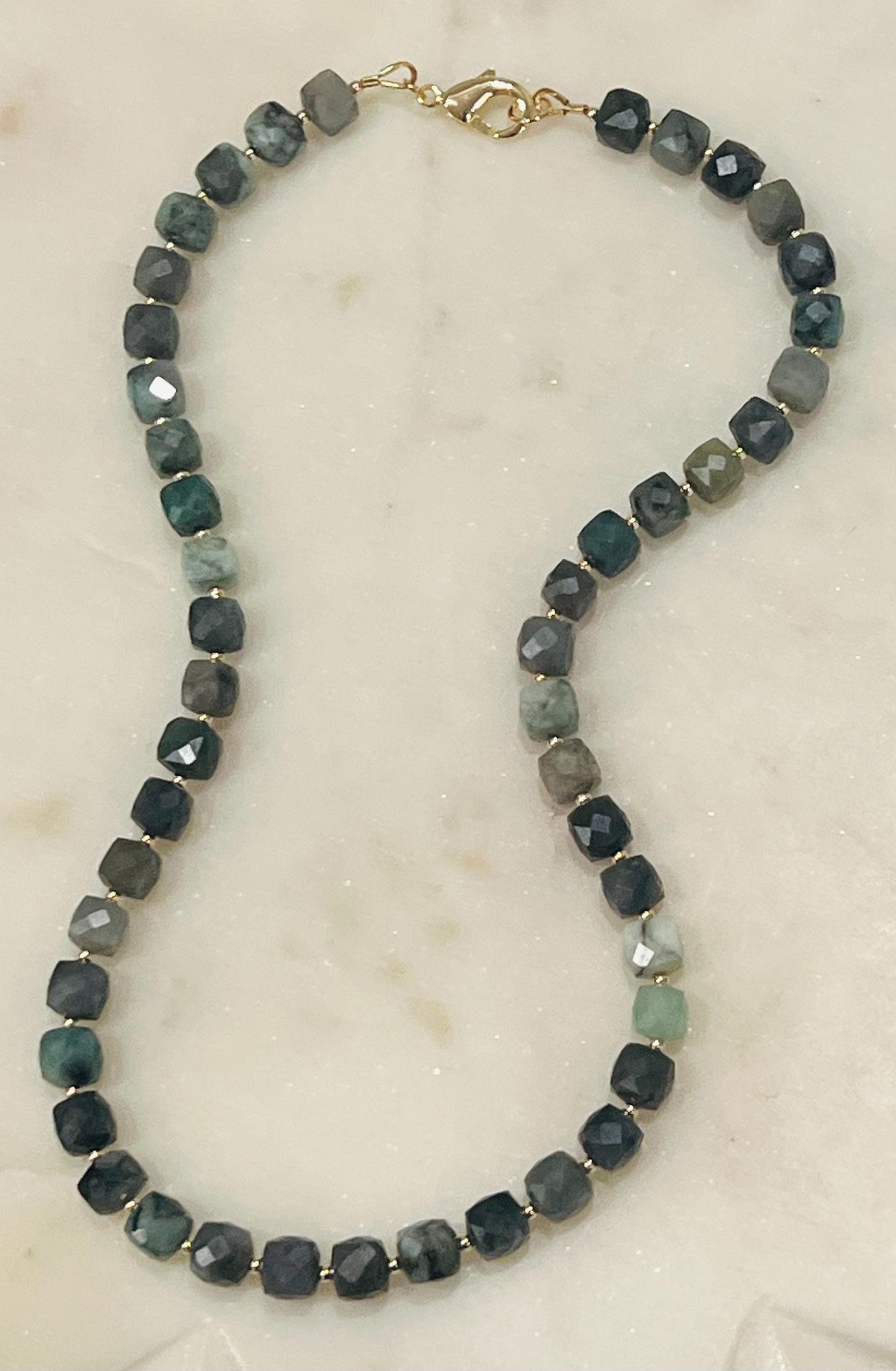 Emerald Beaded Necklace with 18K Gold Filled Clasp and Accent Beads Natural Semi-Precious Gemstone Necklace Green Beaded Necklace Faceted