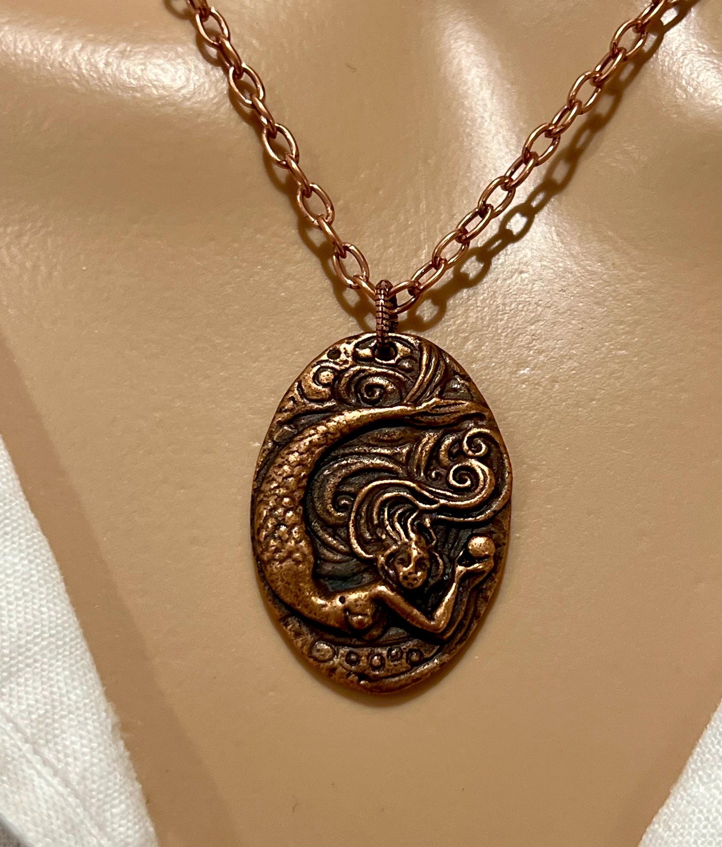 Copper Small Classic Cable Chain Necklace with Large Mermaid Pendant Pendant Gorgeous Layering Statement Necklace Copper Versatile Length