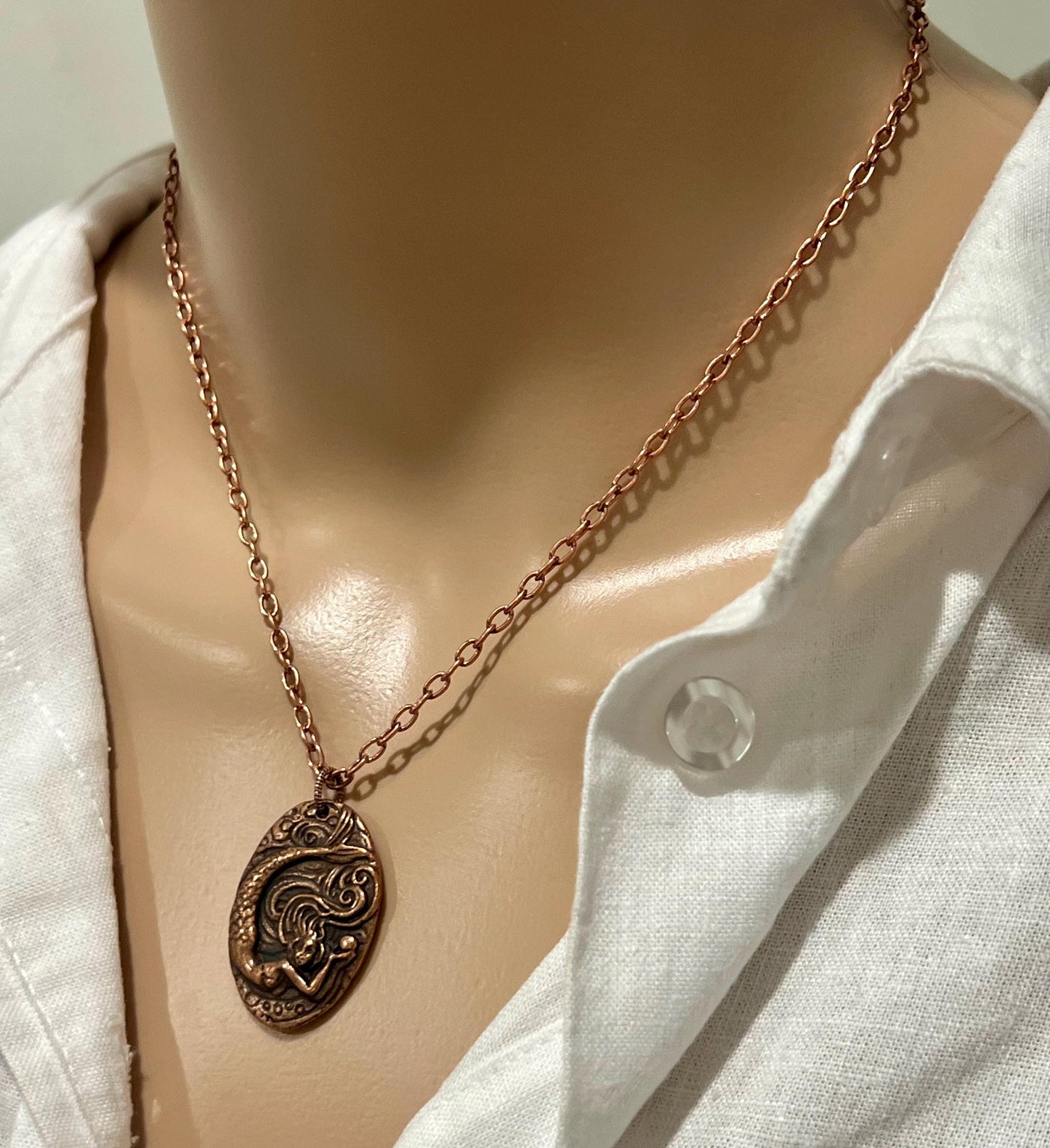 Copper Small Classic Cable Chain Necklace with Large Mermaid Pendant Pendant Gorgeous Layering Statement Necklace Copper Versatile Length
