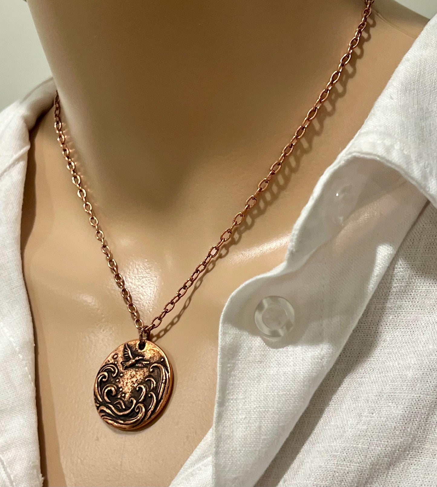 Copper Small Classic Cable Chain Necklace with Sea & Bird Grateful Heart Pendant Pendant Gorgeous Layering Necklace Copper Versatile Length