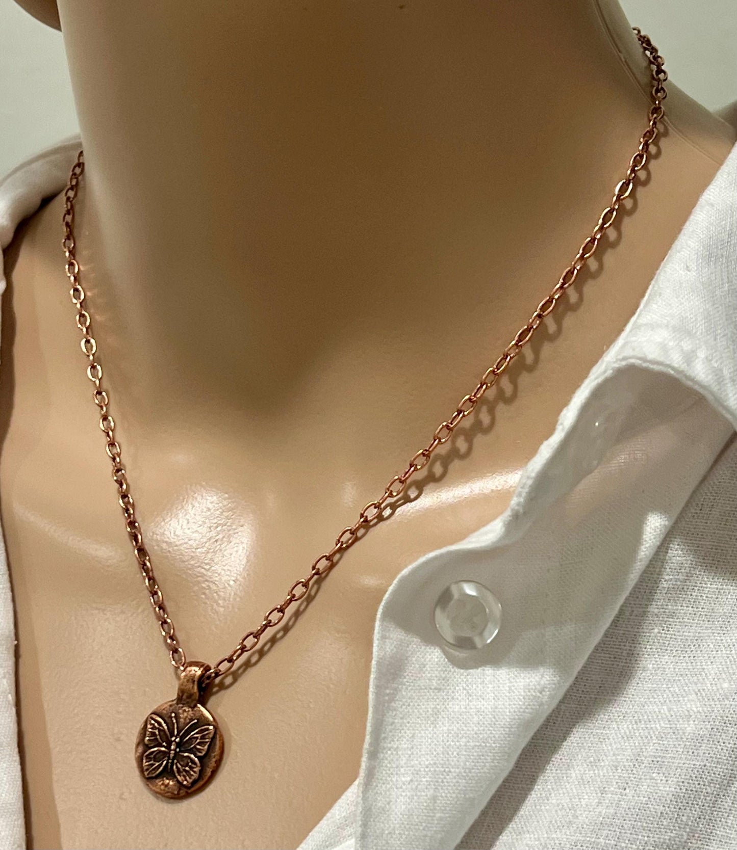 Copper Delicate Paperclip Layering Necklace with Copper Butterfly Coin Pendant Gorgeous Layering Statement Necklace Modern Copper Necklace