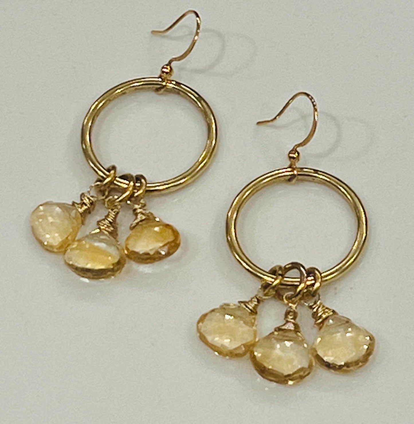 Sparkling Citrine and Gold Hoop Earrings Gorgeous Faceted Citrine Briolettes Earrings Drop Earrings 2 inches in Length Citrine Earrings
