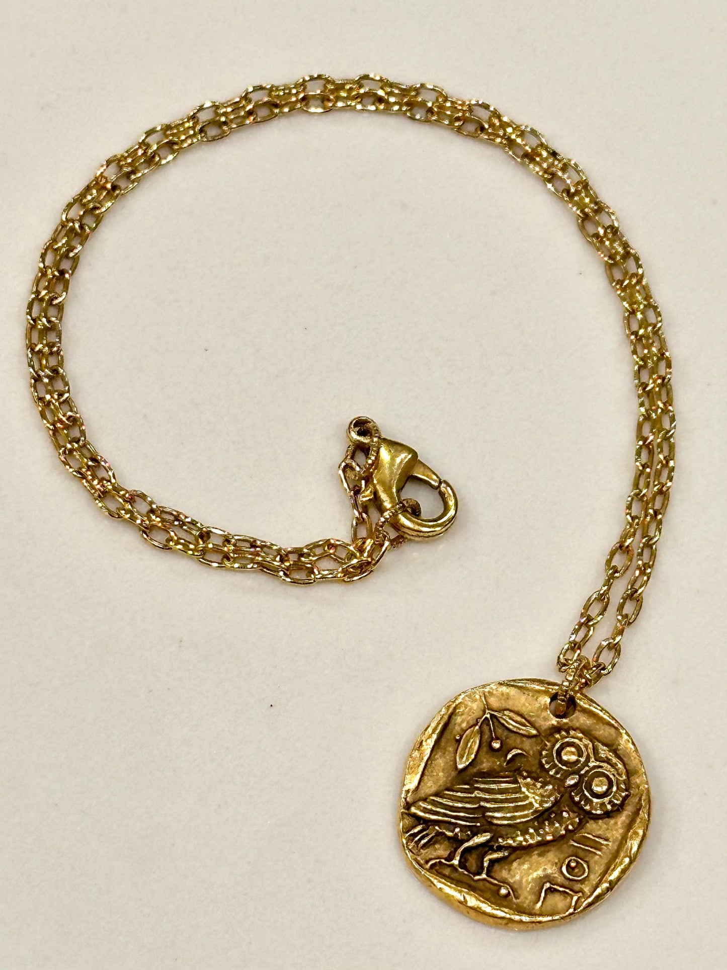 Gold or Copper Delicate Paperclip Layering Necklace with Owl Pendant Gorgeous Layering Statement Necklace Modern Necklace Green Girl Studios