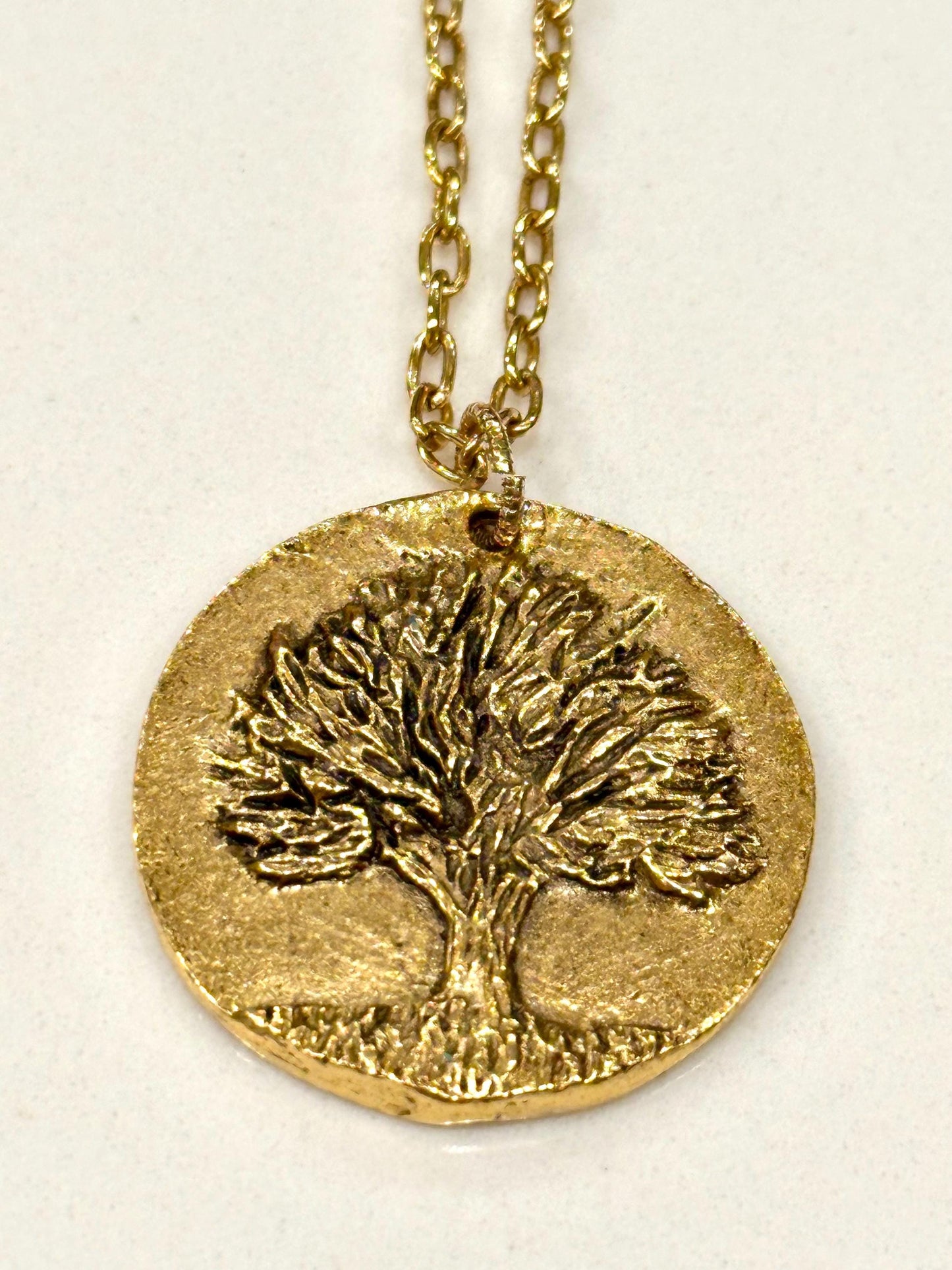 Gold or Copper Delicate Paperclip Layering Necklace with Large Tree of Knowledge Pendant Gorgeous Layering Necklace Modern Necklace