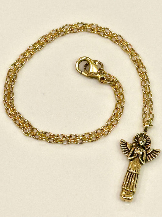 Gold Delicate Paperclip Layering Necklace with Gold Goddess Pendant Gorgeous Layering Statement Necklace Modern Gold Angel Necklace