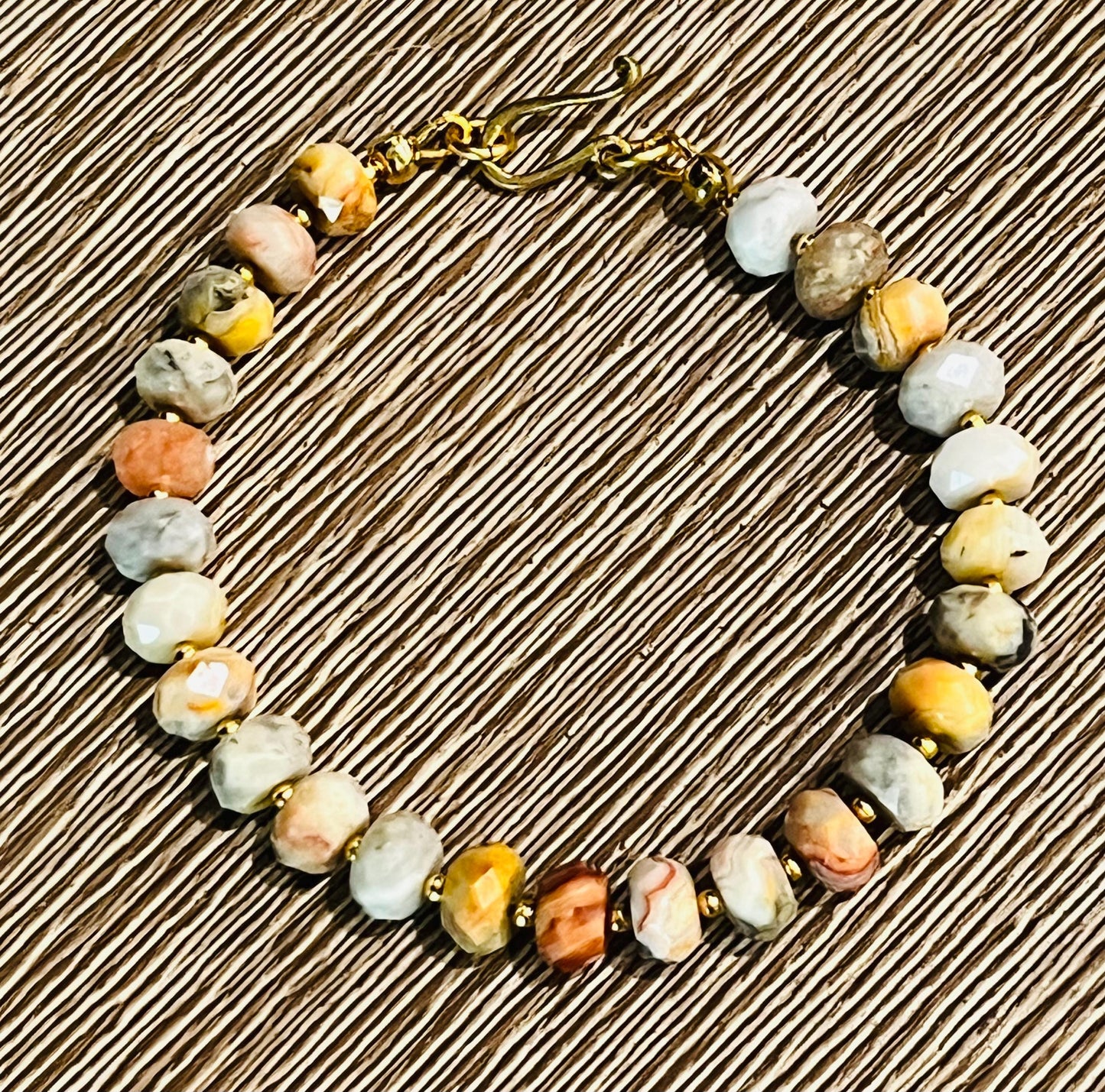 Crazy Lace Agate Beaded Bracelet 6x8mm Faceted Rondelle Crazy Lace Agate Stones with Decorative Gold Easy Clasp Natural Gemstone Bracelet