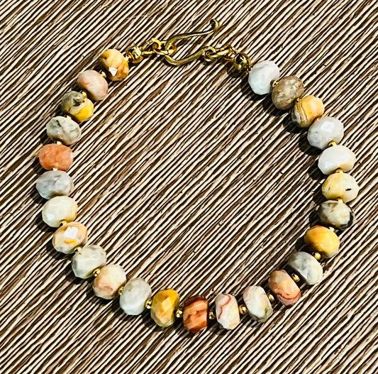Crazy Lace Agate Beaded Bracelet 6x8mm Faceted Rondelle Crazy Lace Agate Stones with Decorative Gold Easy Clasp Natural Gemstone Bracelet