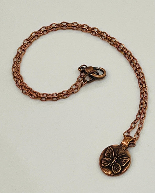 Copper Delicate Paperclip Layering Necklace with Copper Butterfly Coin Pendant Gorgeous Layering Statement Necklace Modern Copper Necklace