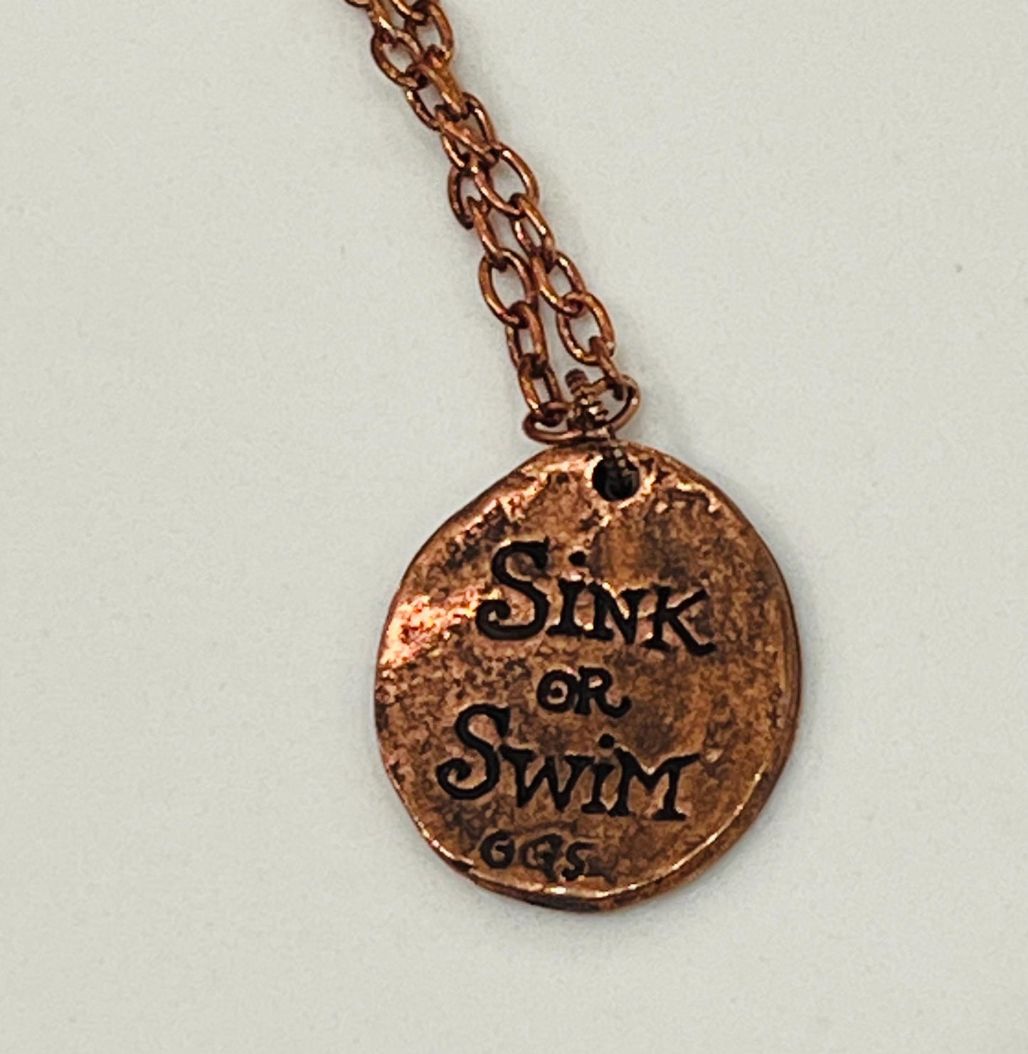 Copper Delicate Paperclip Layering Necklace with Copper Turtle Sink or Swim Coin Pendant Gorgeous Layering Statement Copper Necklace