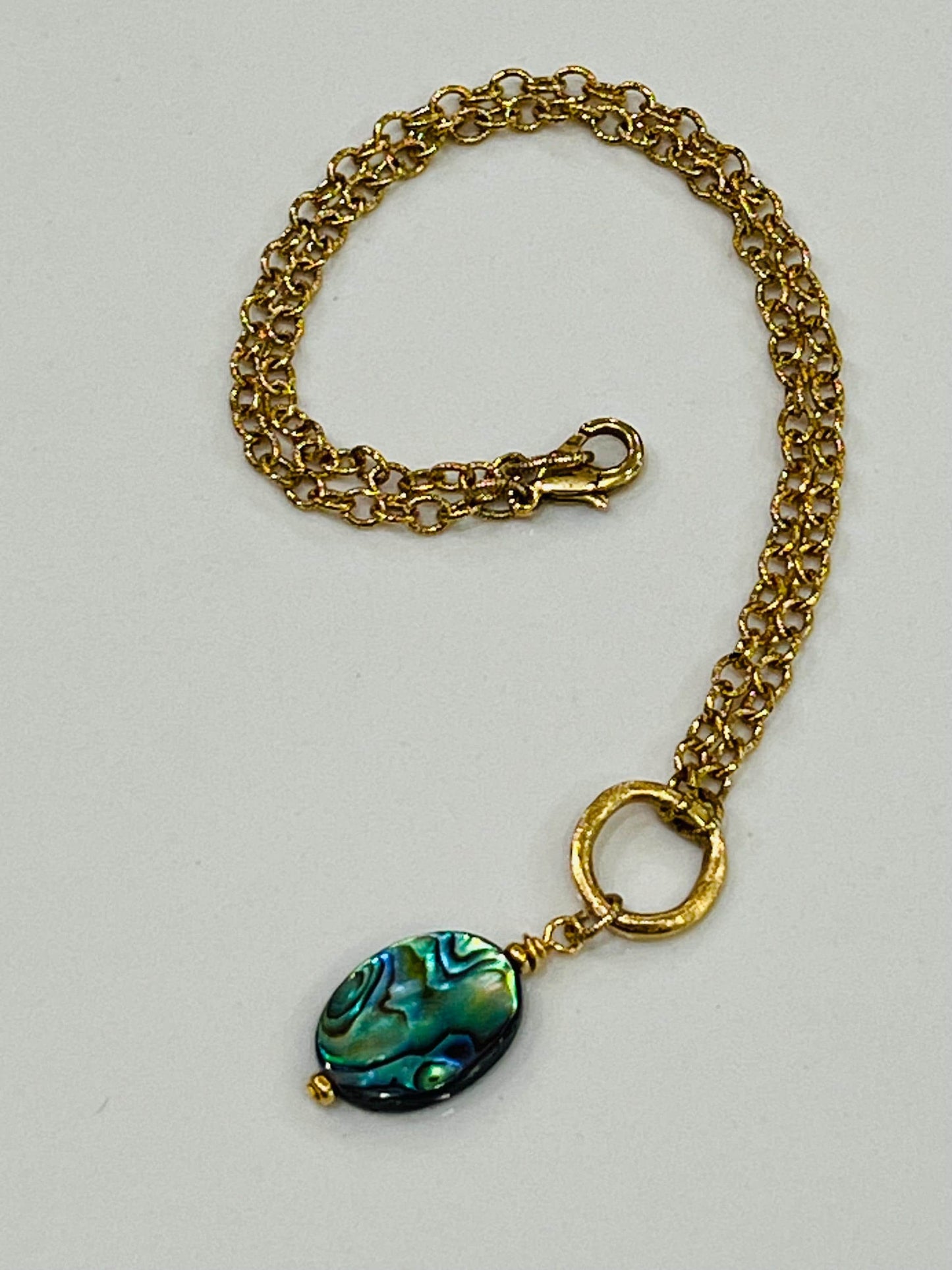 Gold Textured Cable Pendant Drop Necklace with Abalone Shell Drop Pendant Statement Necklace Gold Circle Drop Layering Necklace