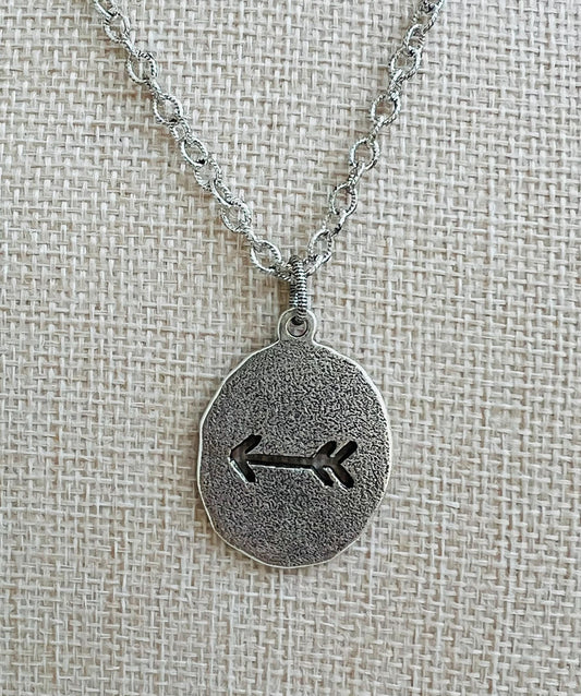 Silver Small Textured Cable Chain Necklace Arrow Oval Coin Pendant Gorgeous Layering Statement Necklace Silver Necklace Versatile Length