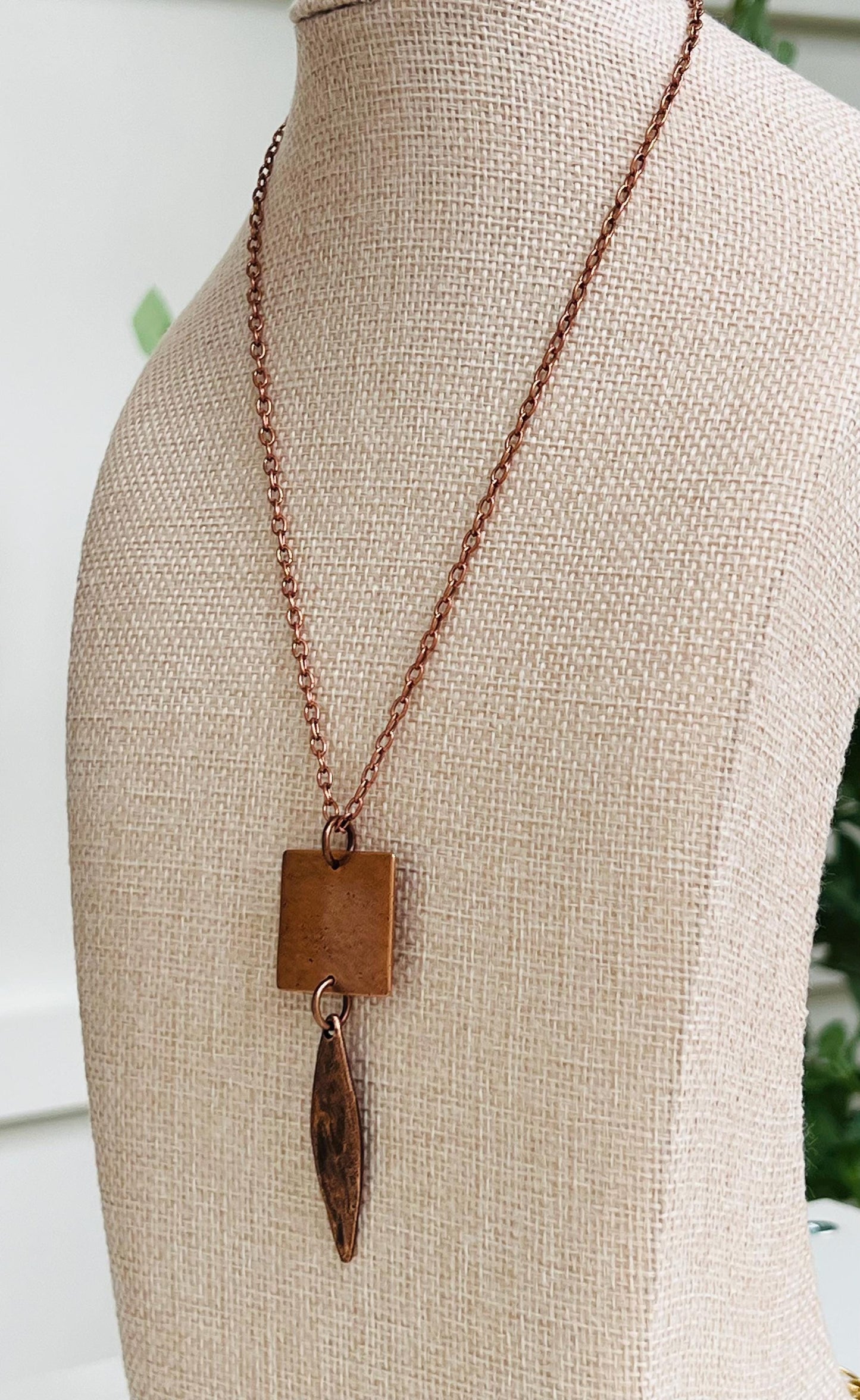 Copper Small Cable Chain Necklace with Geometric Pendant Drop Copper Layering Statement Necklace Copper Necklace Versatile Length