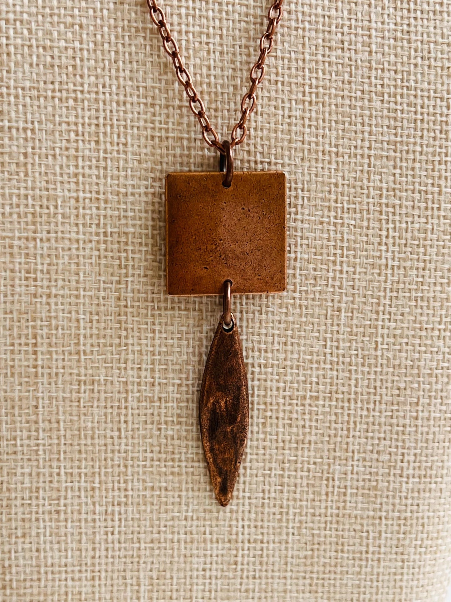 Copper Small Cable Chain Necklace with Geometric Pendant Drop Copper Layering Statement Necklace Copper Necklace Versatile Length