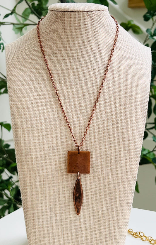 Copper Small Cable Chain Necklace with Geometric Pendant Drop Copper Layering Statement Necklace Copper Necklace Versatile Length
