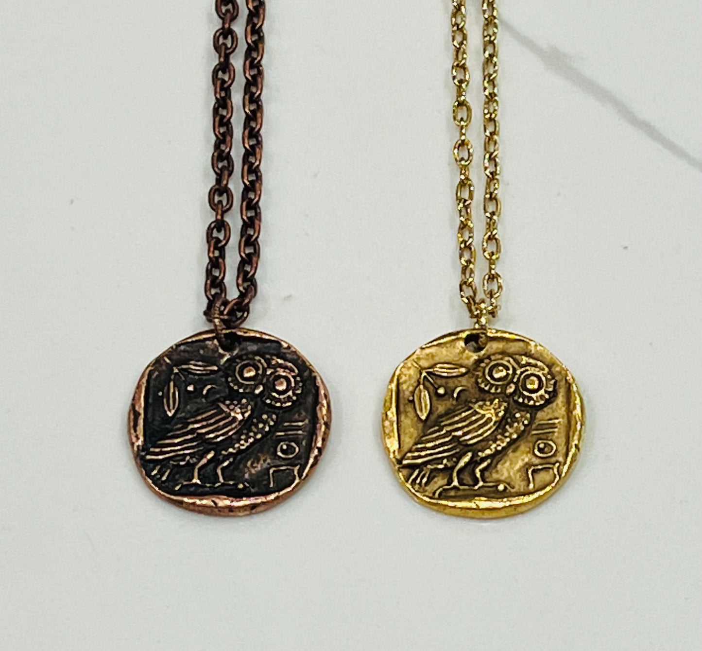 Gold or Copper Delicate Paperclip Layering Necklace with Owl Pendant Gorgeous Layering Statement Necklace Modern Necklace Green Girl Studios