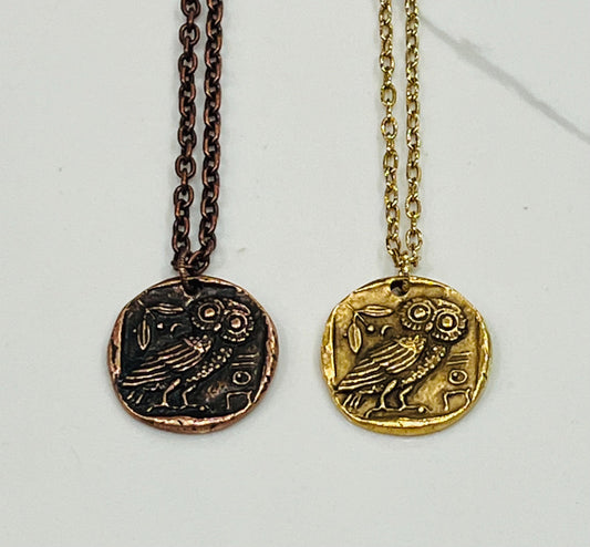 Gold or Copper Delicate Paperclip Layering Necklace with Owl Pendant Gorgeous Layering Statement Necklace Modern Necklace Green Girl Studios
