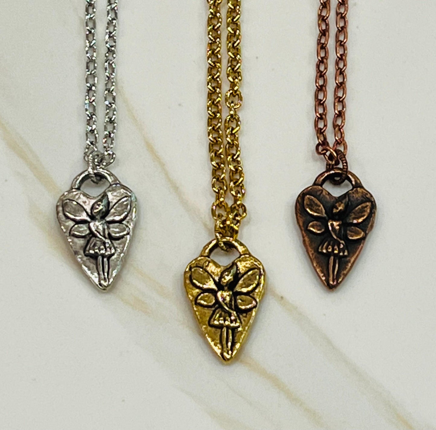 Gold, Silver, or Copper Small Classic Cable Chain Necklace Floral Heart Fairy Pendant Gorgeous Layering Necklace Necklace Versatile Length