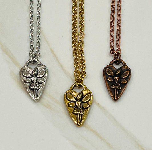 Gold, Silver, or Copper Small Classic Cable Chain Necklace Floral Heart Fairy Pendant Gorgeous Layering Necklace Necklace Versatile Length