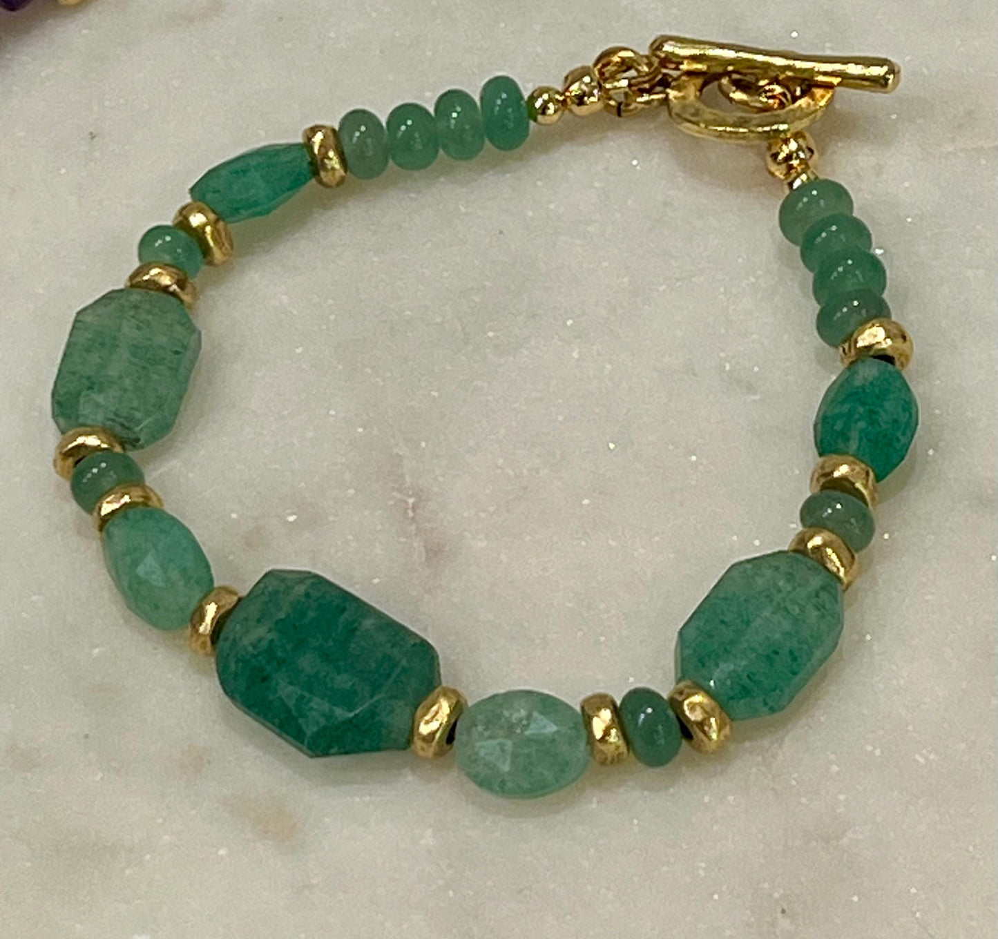 Green Strawberry Quartz Beaded Bracelet Non-tarnishGold Plated Pewter Accent Beads/Clasp Green Quartz Gemstones Natural Gemstone Bracelet