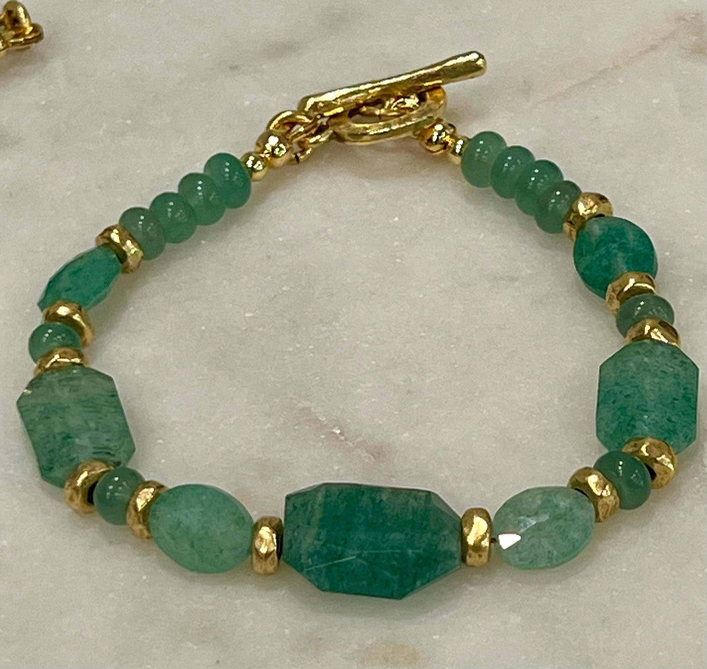 Green Strawberry Quartz Beaded Bracelet Non-tarnishGold Plated Pewter Accent Beads/Clasp Green Quartz Gemstones Natural Gemstone Bracelet