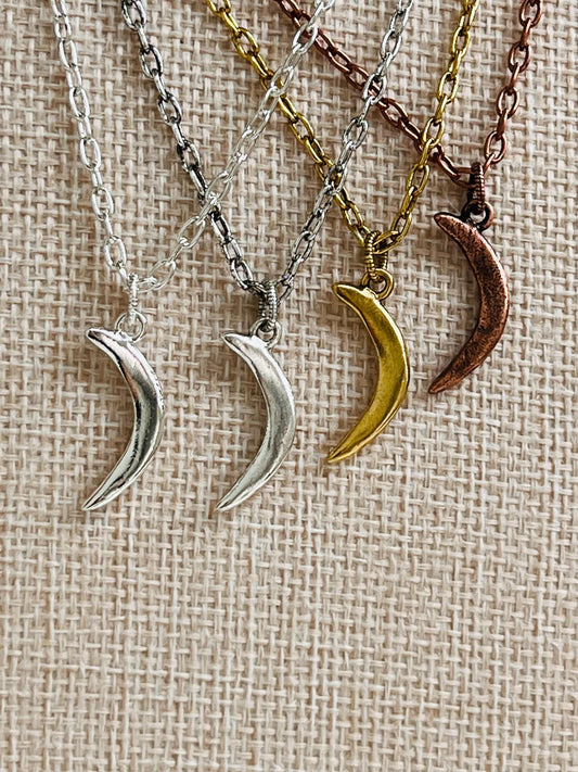 Small Textured Cable Chain Necklace with Crescent Moon Pendant Gorgeous Layering Gold, Silver, or Copper Necklace Versatile Length