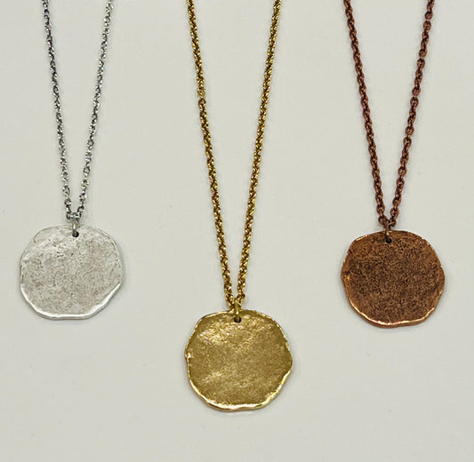 Small Cable Chain Necklace with Large Organic Coin Pendant