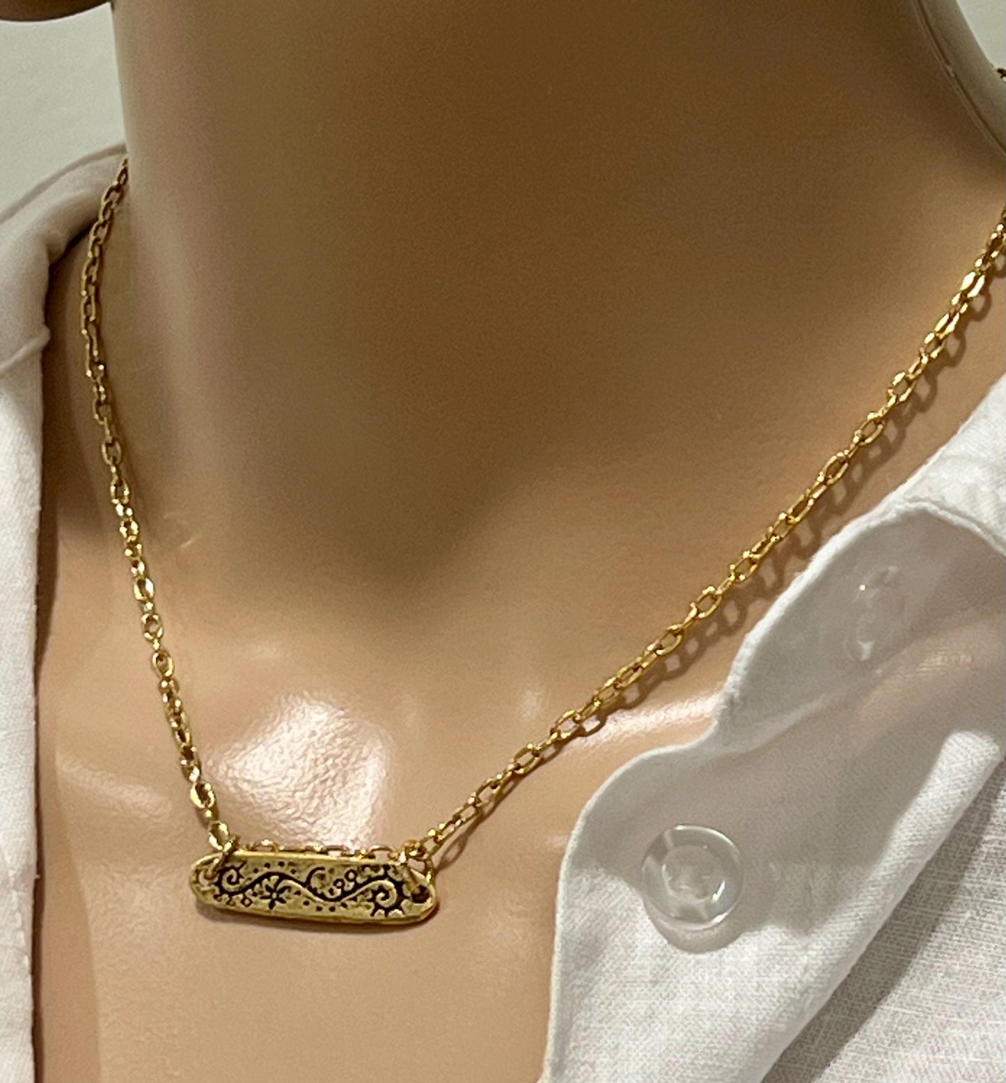 Gold Delicate Paperclip Layering Necklace with Floral Vine Bar Pendant Gorgeous Layering Statement Necklace Green Girl Studios Seek Wisdom