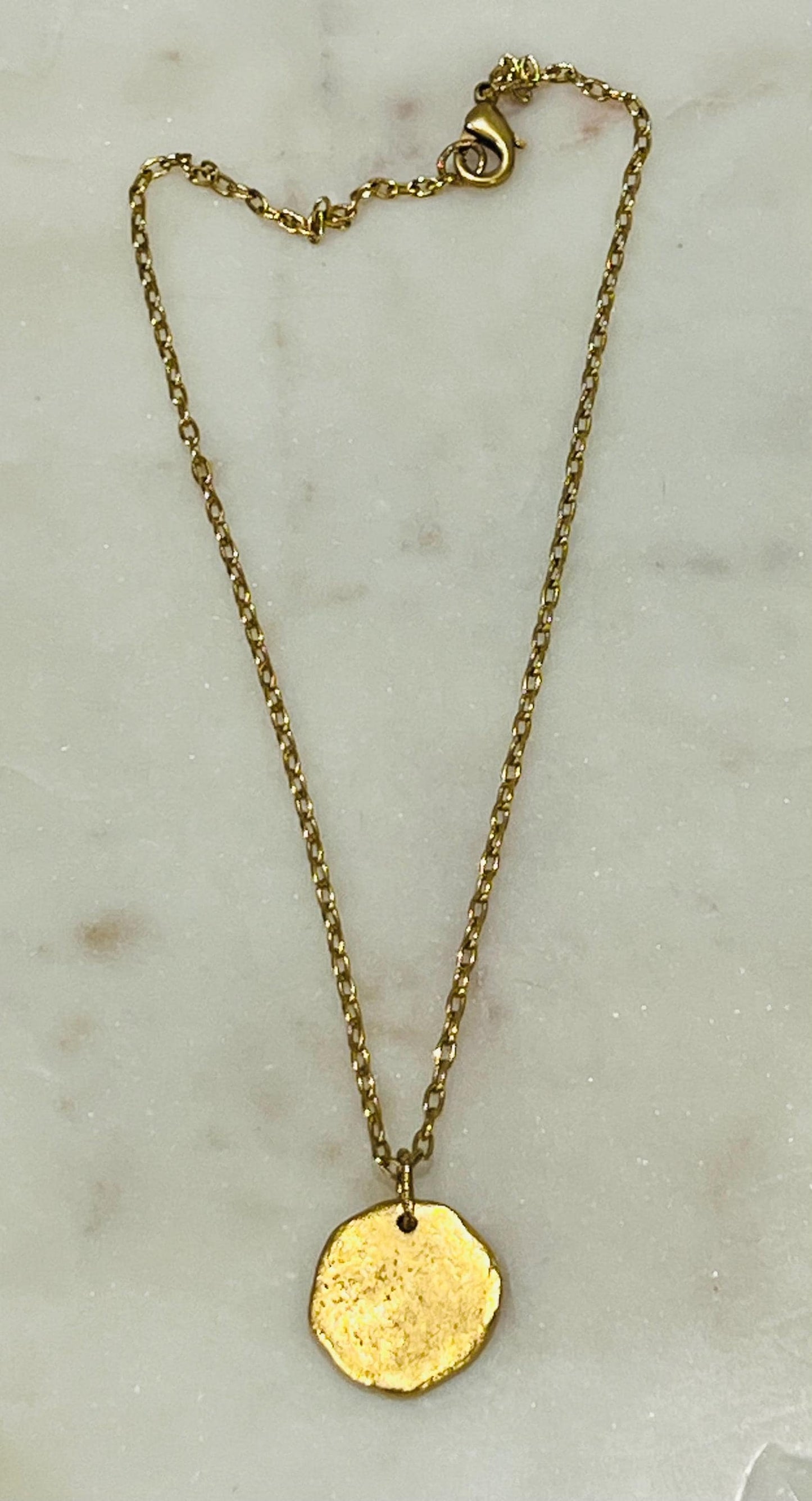 Gold, Silver, or Copper Small Classic Cable Chain Layering Necklace with Organic Coin Pendant Gorgeous Layering Necklace Modern Necklace