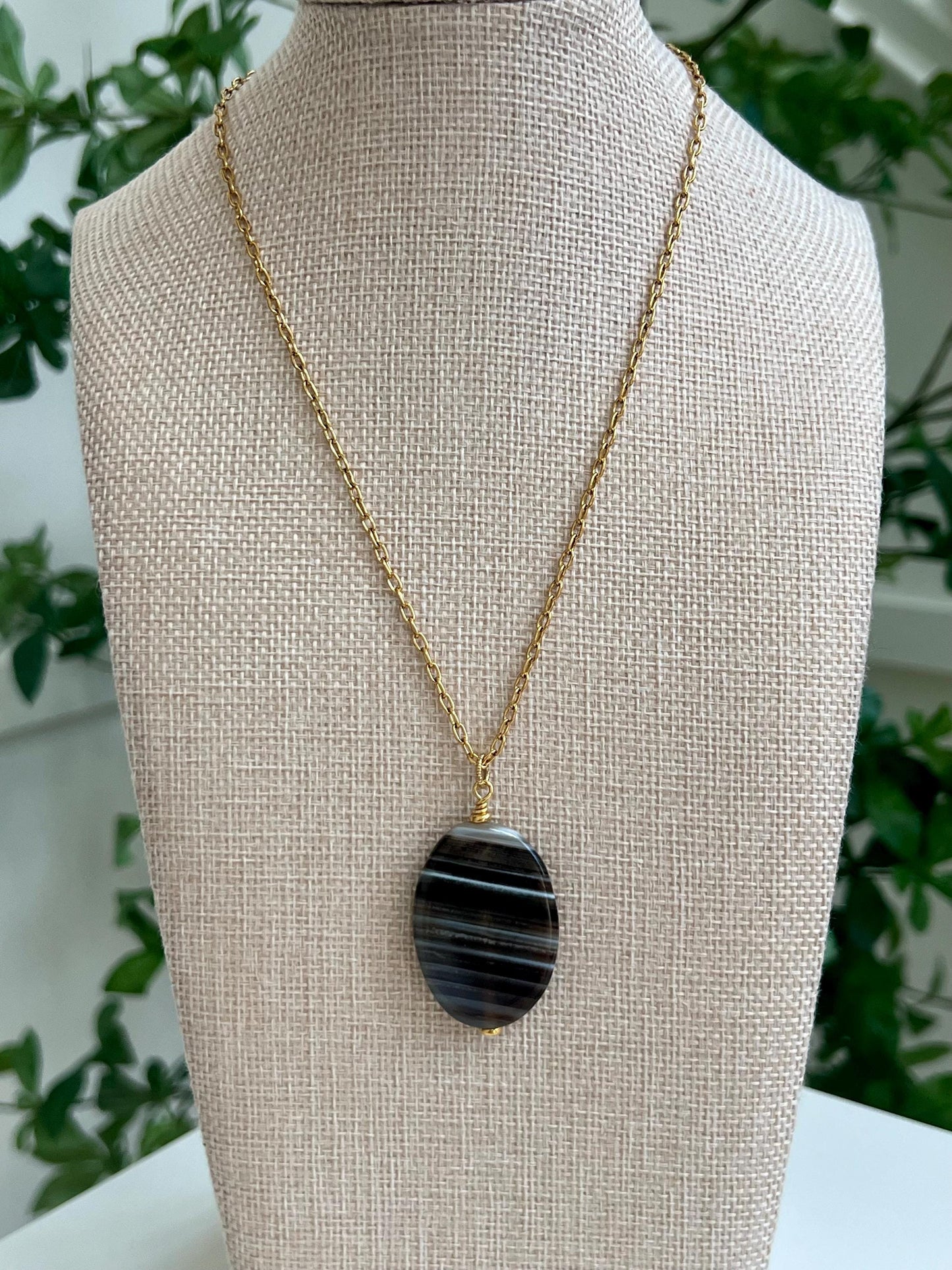 Gold Delicate Paperclip Layering Necklace with Oval Zebra Jasper Pendant Gorgeous Layering Statement Necklace Modern Gold Necklace