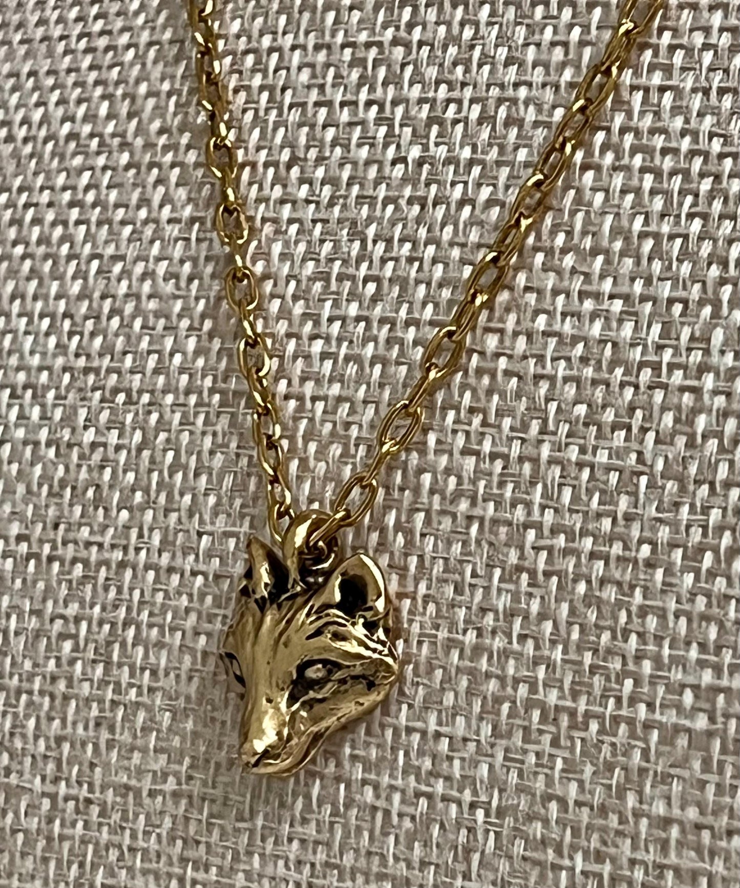 Gold Delicate Paperclip Layering Necklace Wolf Pendant Gorgeous Layering Statement Necklace Whimsical Gold Necklace Green Girl Studios