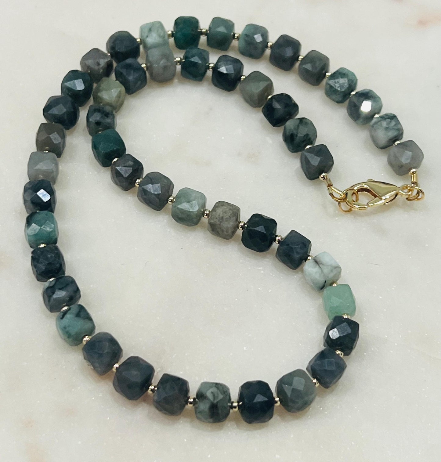Emerald Beaded Necklace with 18K Gold Filled Clasp and Accent Beads Natural Semi-Precious Gemstone Necklace Green Beaded Necklace Faceted