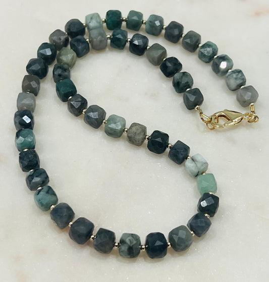Emerald Beaded Necklace with 18K Gold Filled Clasp and Accent Beads Natural Semi-Precious Gemstone Necklace Green Beaded Necklace Faceted