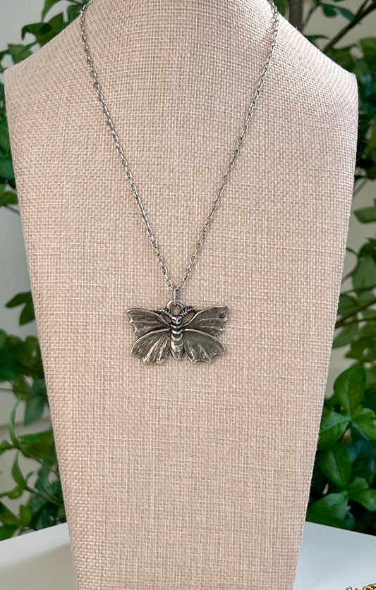 Silver Delicate Paperclip Layering Necklace with Silver Moth Lady Pendant by Green Girl Studios Layering Statement Necklace Silver Necklace