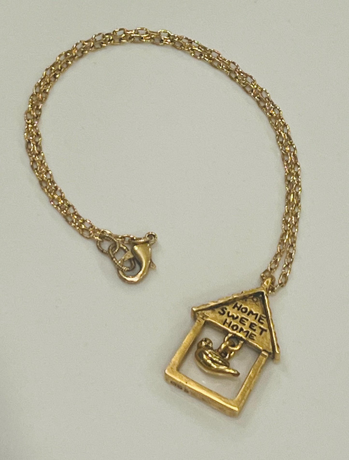 Gold Delicate Paperclip Layering Necklace with Bird “Home Sweet Home” Pendant by Green Girl Studios