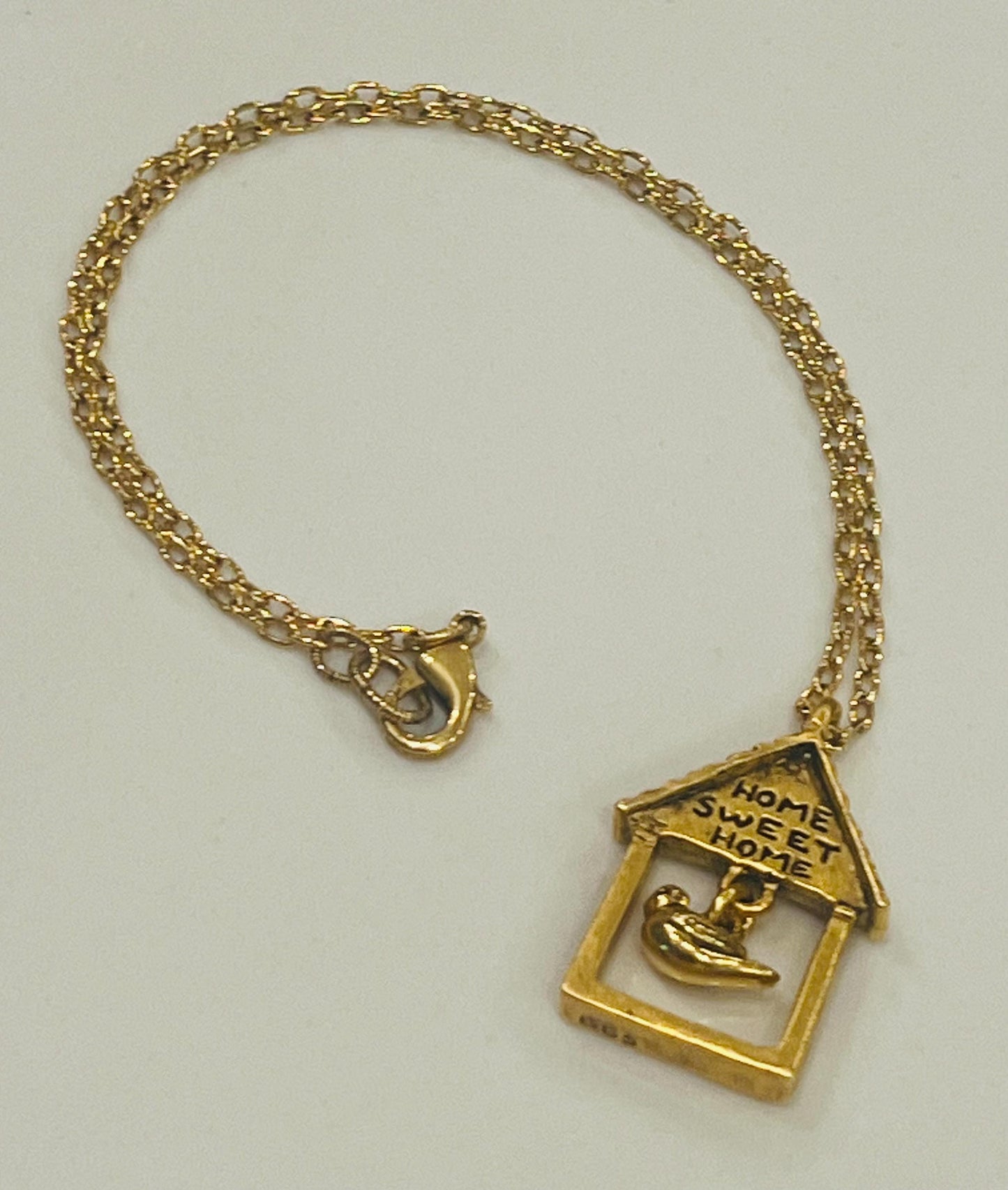 Gold Delicate Paperclip Layering Necklace with Bird “Home Sweet Home” Pendant by Green Girl Studios
