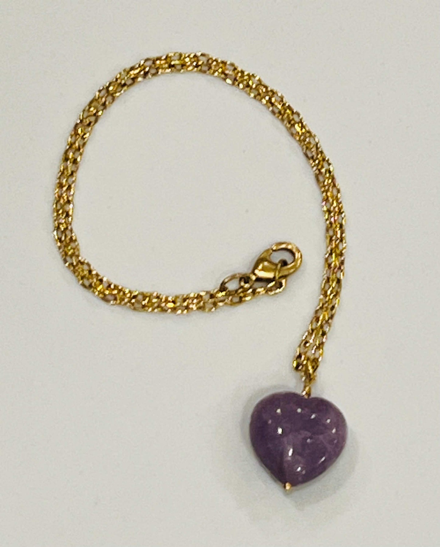 Gold Delicate Paperclip Chain with Natural Gemstone Heart  Kambaba Jasper, Rose Quartz, Lepidolite, Red Jasper, or Green Aventurine