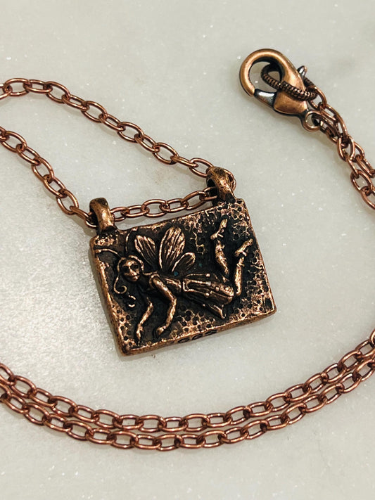 Copper Delicate Paperclip Layering Necklace Pixie Pendant Gorgeous Layering Statement Necklace Whimsical Copper Necklace Green Girl Studios