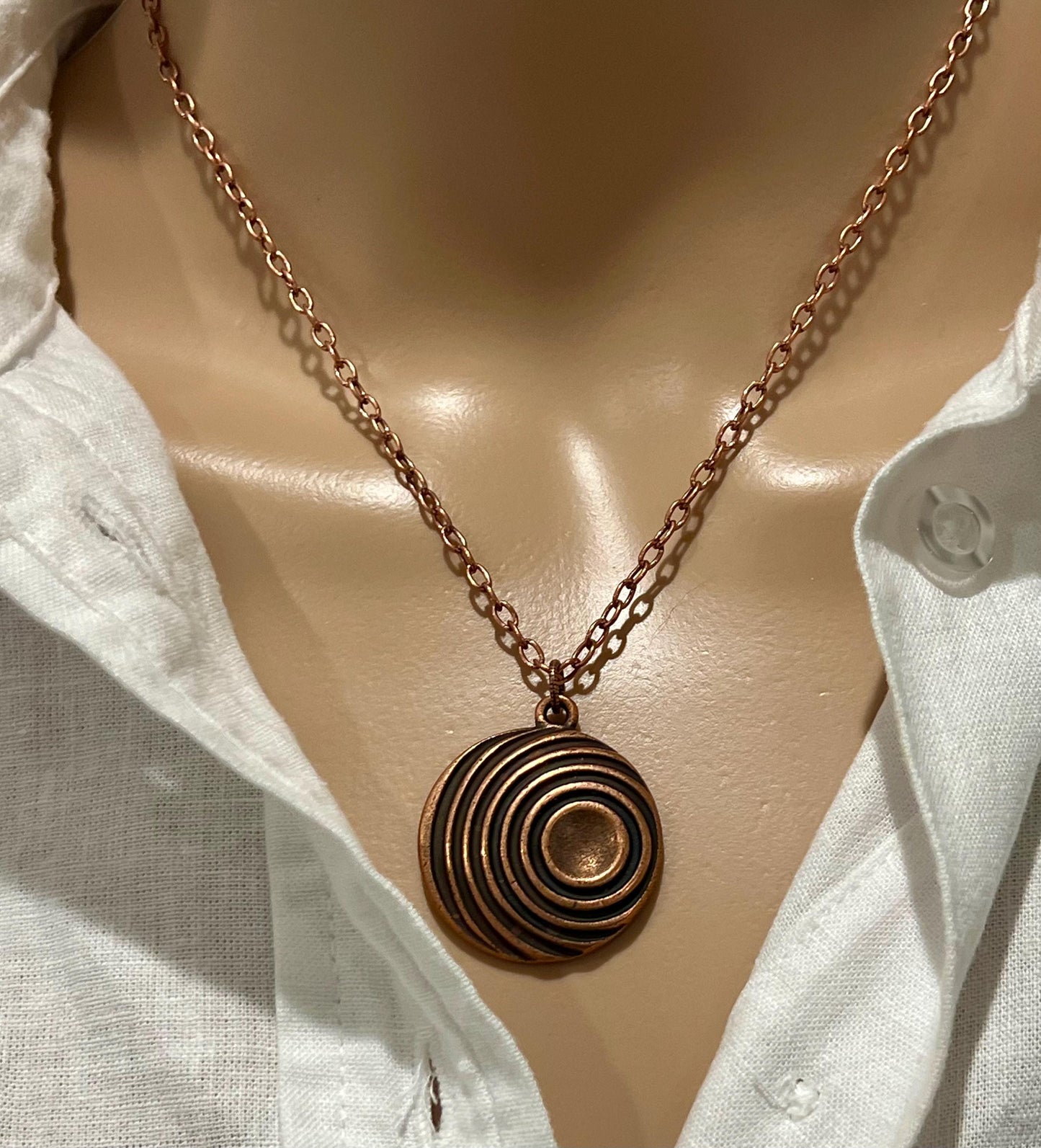 Copper Delicate Paperclip Layering Necklace Geometric Spiral Coin Pendant Gorgeous Layering Statement Necklace Copper Statement Necklace